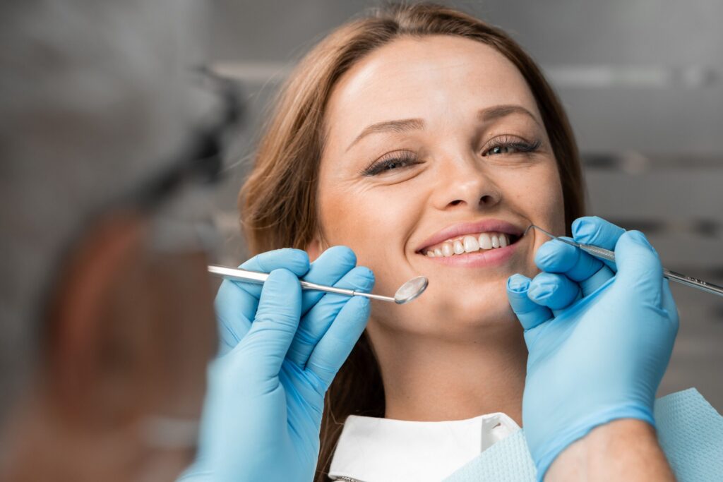 Patient receiving a preventive dental exam